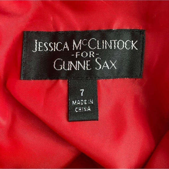 Jessica McClintock for Gunne Sax Red Bubble Dress String Crisscross Back - Picture 9 of 14